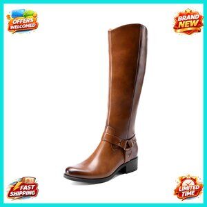 Knee High Riding Boots Side Zipper Stretch Panel Moto Style Chunky Heel